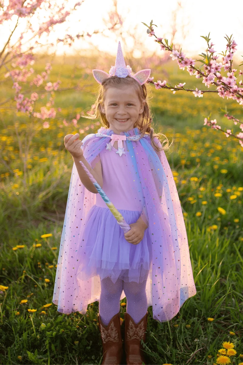 Capa y diadema Unicornio Arcoiris · Great Pretenders 4-6 años