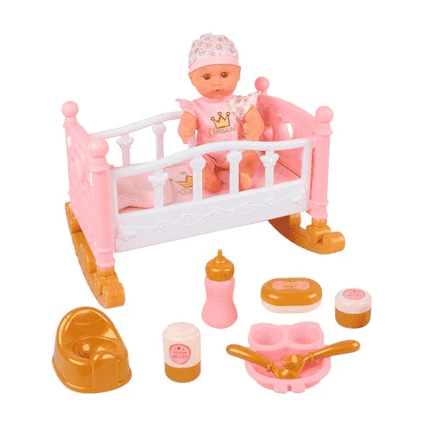 Bebé con Cuna y Accesorios PequeBB – Muñeca con minicuna y set de cuidado