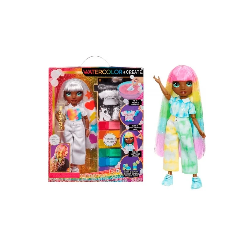Rainbow High Watercolor & Create Muñeca con Ojos Verdes
