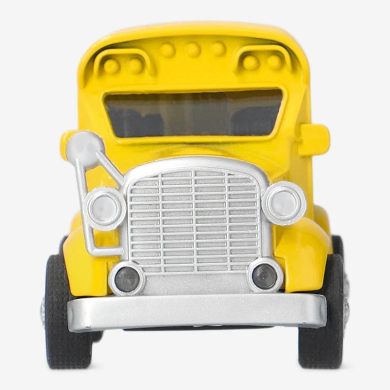 Pull back car as yellow schoolbus