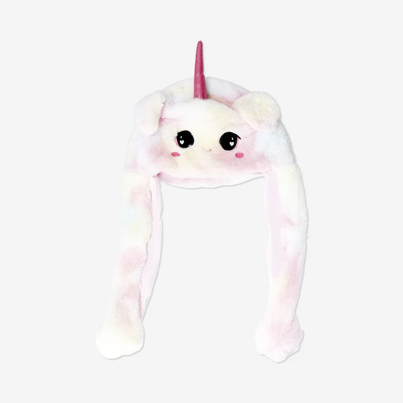 Plush unicorn hat with moving ears