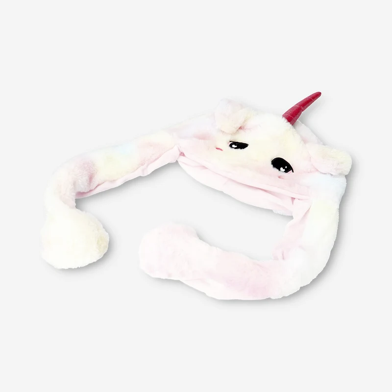 Plush unicorn hat with moving ears