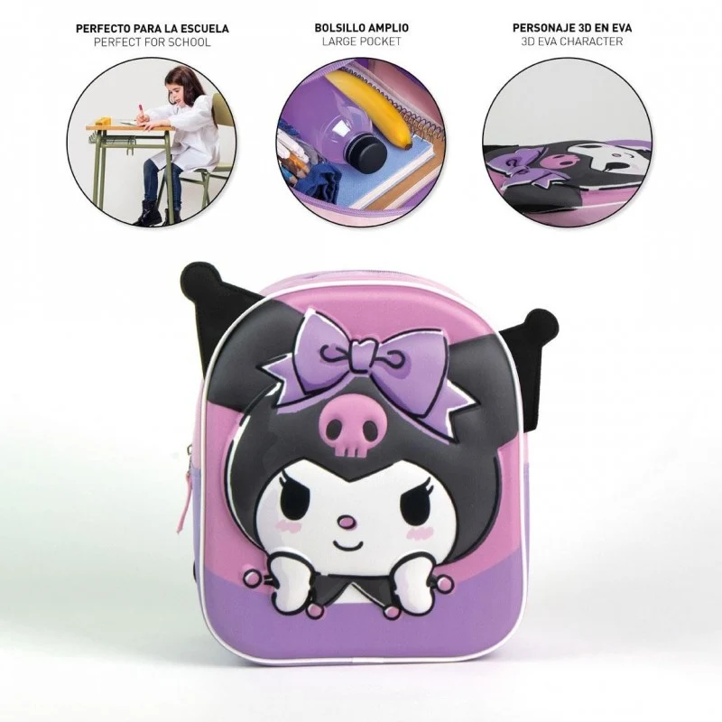 Mochila 3D Kuromi - Hello Kitty 28cm