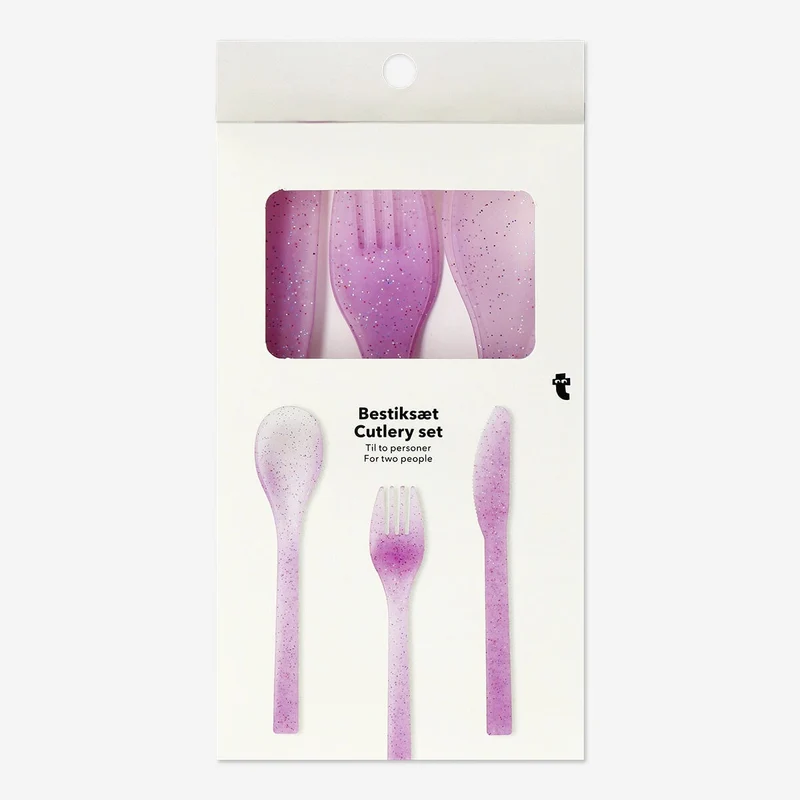 Pink plastic cutlery set - 6 pcs