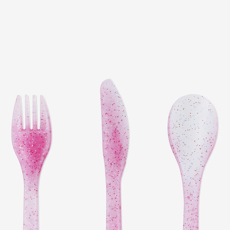 Pink plastic cutlery set - 6 pcs