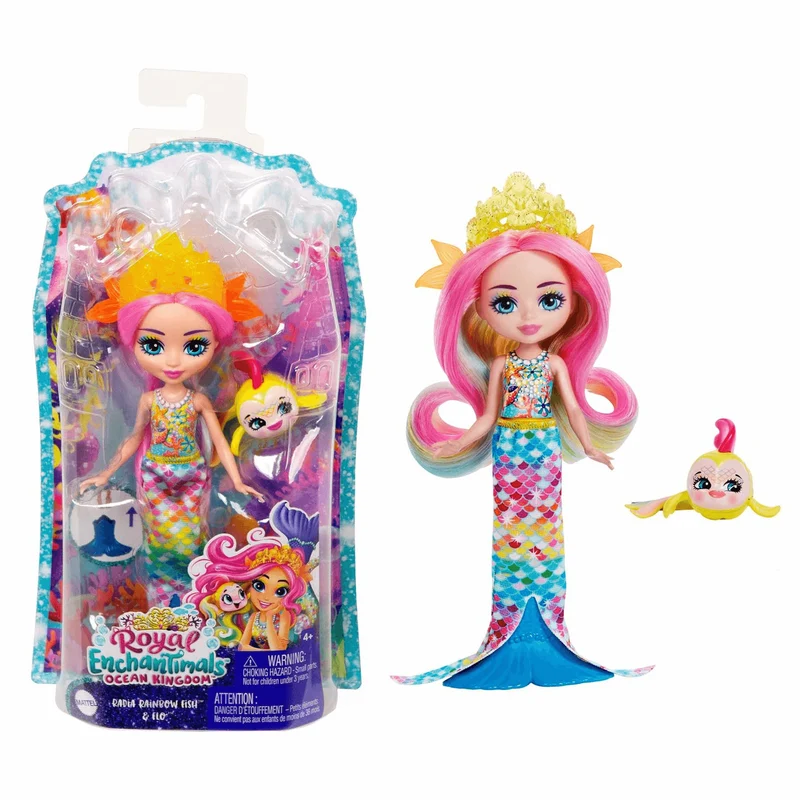 Royal Enchantimals Ocean Kingdom Muñeca Rainey Rainbow Fish con Mascota 4 años