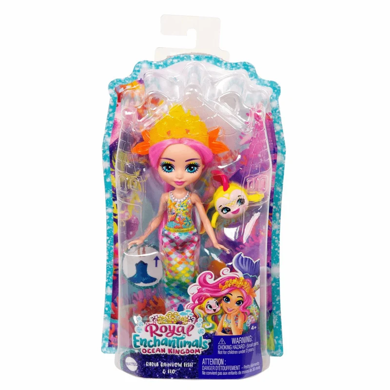Royal Enchantimals Ocean Kingdom Muñeca Rainey Rainbow Fish con Mascota 4 años