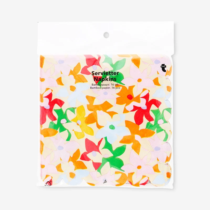 Napkins with florals and scalloped edges - 16 pcs