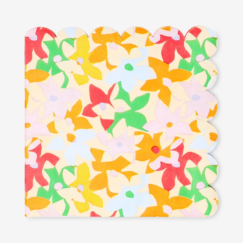 Napkins with florals and scalloped edges - 16 pcs