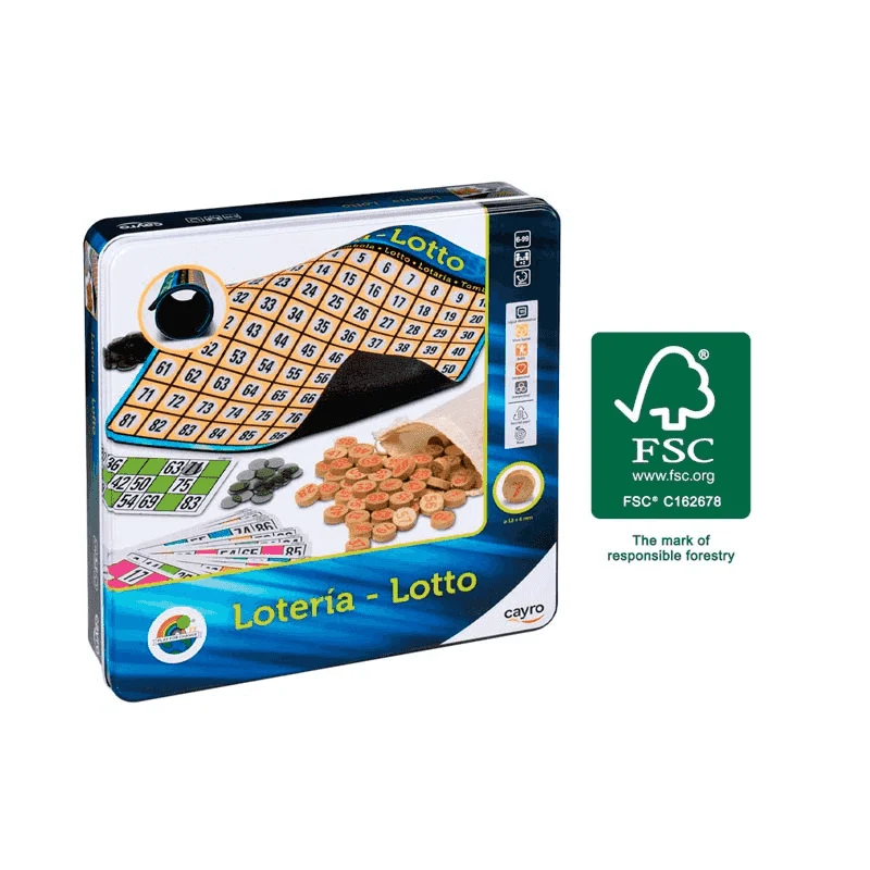 Lotería Metal Box (100% Madera FSC) - Juego Clásico de Bingo en Caja Metálica