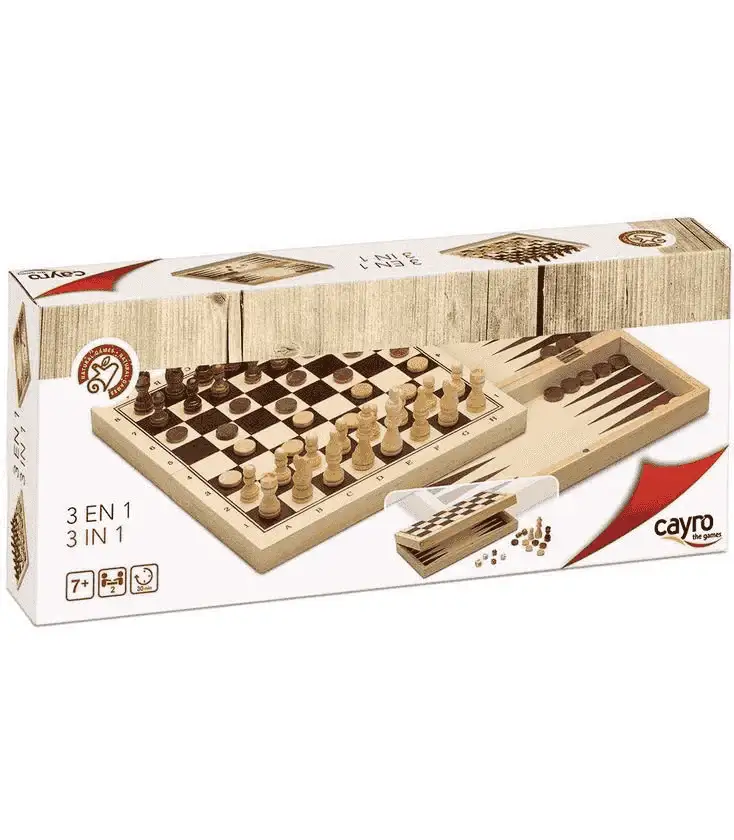 Juego 3 en 1 de Madera – Ajedrez, Damas y Backgammon