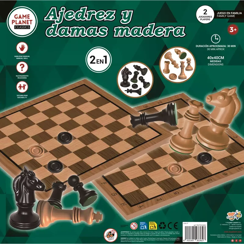 Ajedrez y Damas Madera 2 en 1