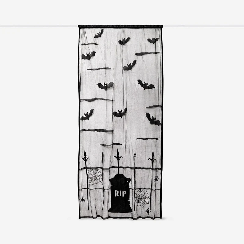 Curtain with bats and spiders