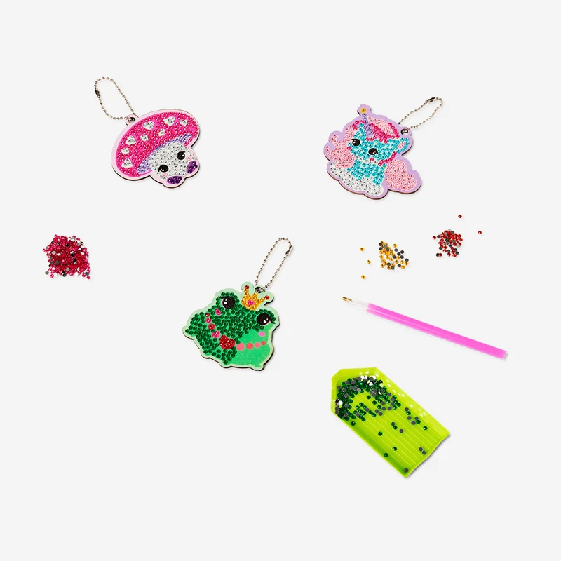 DIY rhinestone key rings - 3 pcs