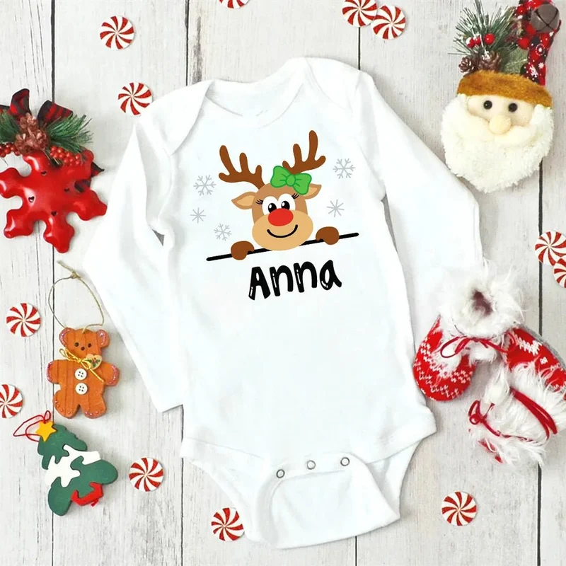 Custom Name Xmas Bodysuit: Deer Design for Newborns & Infants