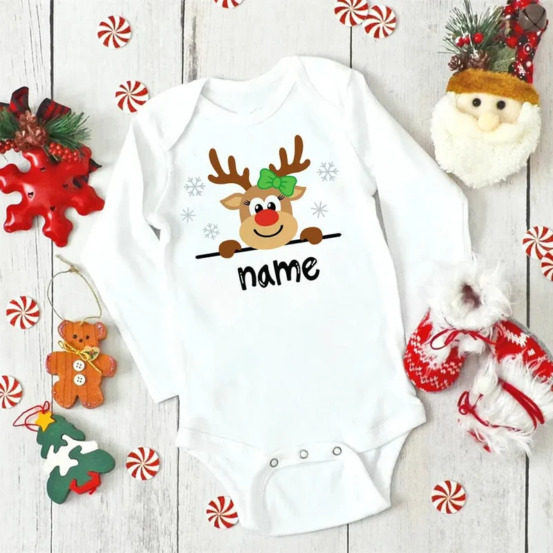Custom Name Xmas Bodysuit: Deer Design for Newborns & Infants