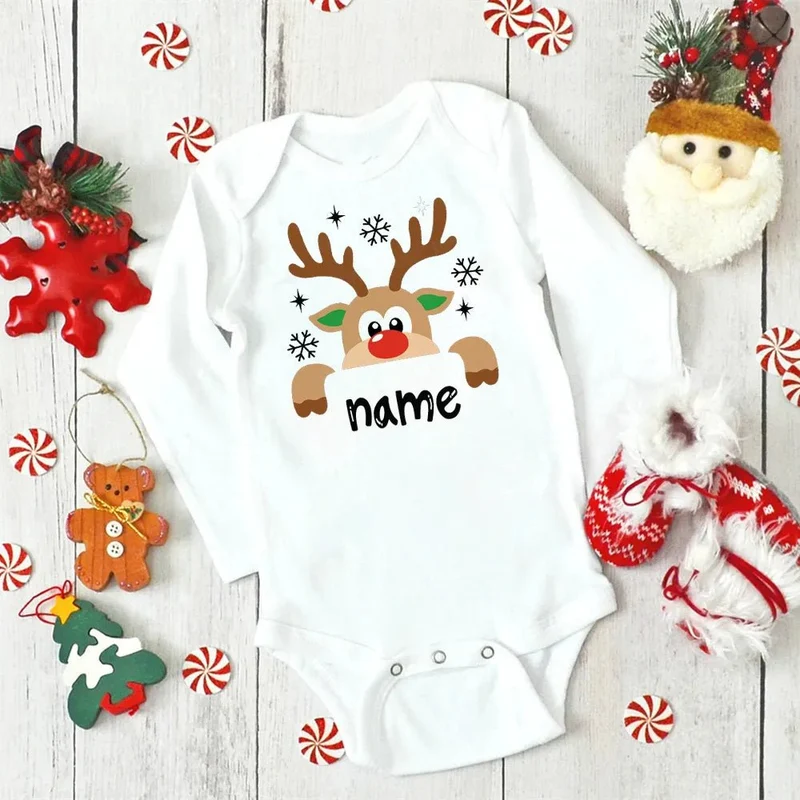Custom Name Xmas Bodysuit: Deer Design for Newborns & Infants