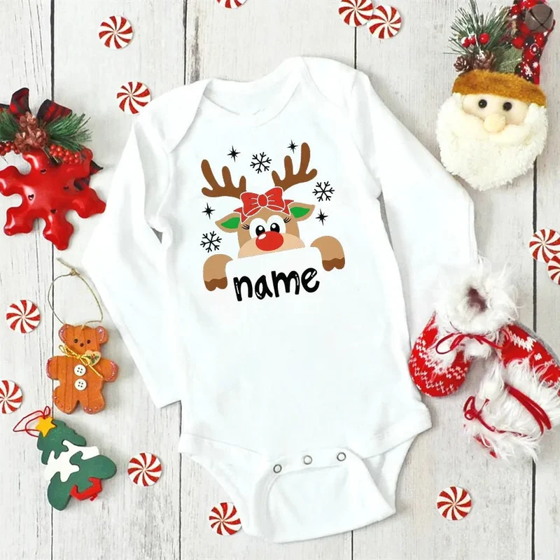 Custom Name Xmas Bodysuit: Deer Design for Newborns & Infants