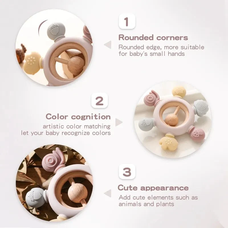 Let's Make Rudder-Shape Silicone & Wooden Teether Toy