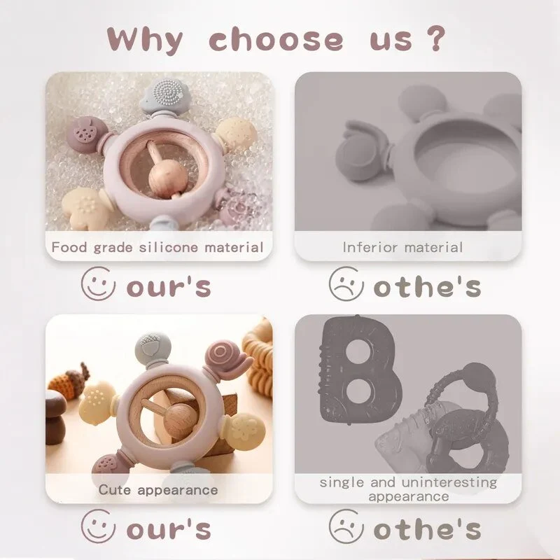 Let's Make Rudder-Shape Silicone & Wooden Teether Toy
