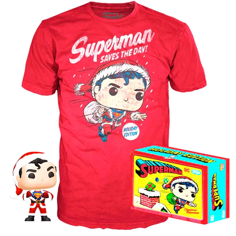 Set Funko Pop y Camiseta Superman Navideño