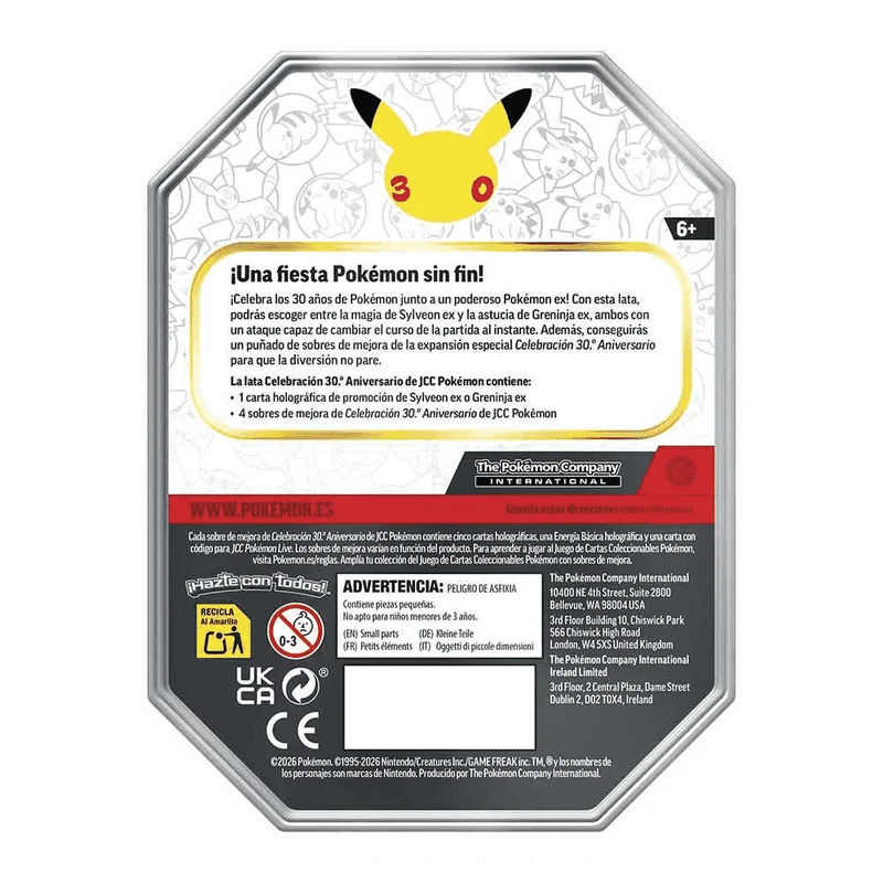 Pokémon TCG 30º Aniversario EX Tin Surtida con 4 Sobres y Carta Promocional +6 años