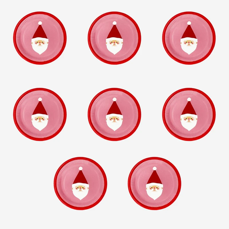 Disposable paper plates with santa - 8 pcs