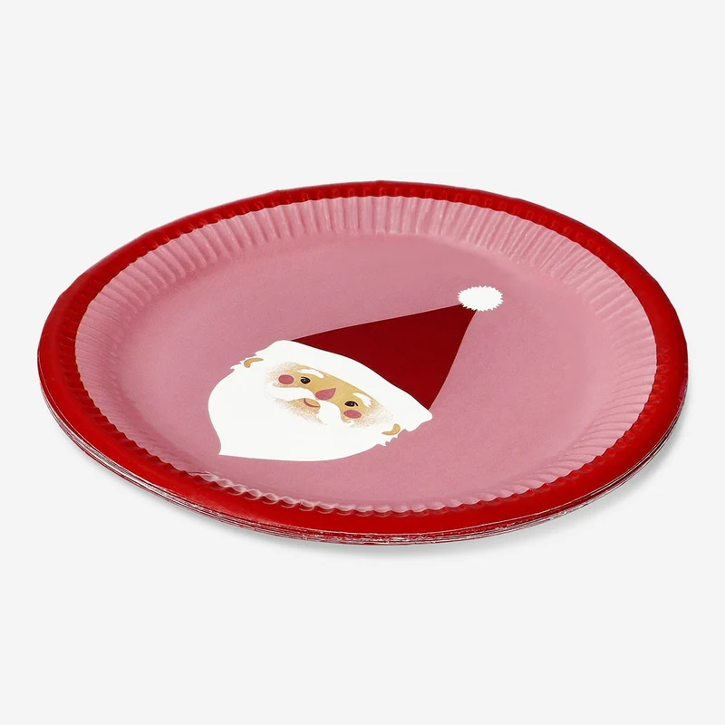 Disposable paper plates with santa - 8 pcs