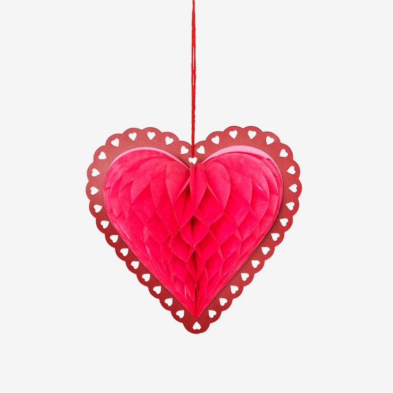 Paper honeycomb hearts for hanging - 3 pcs