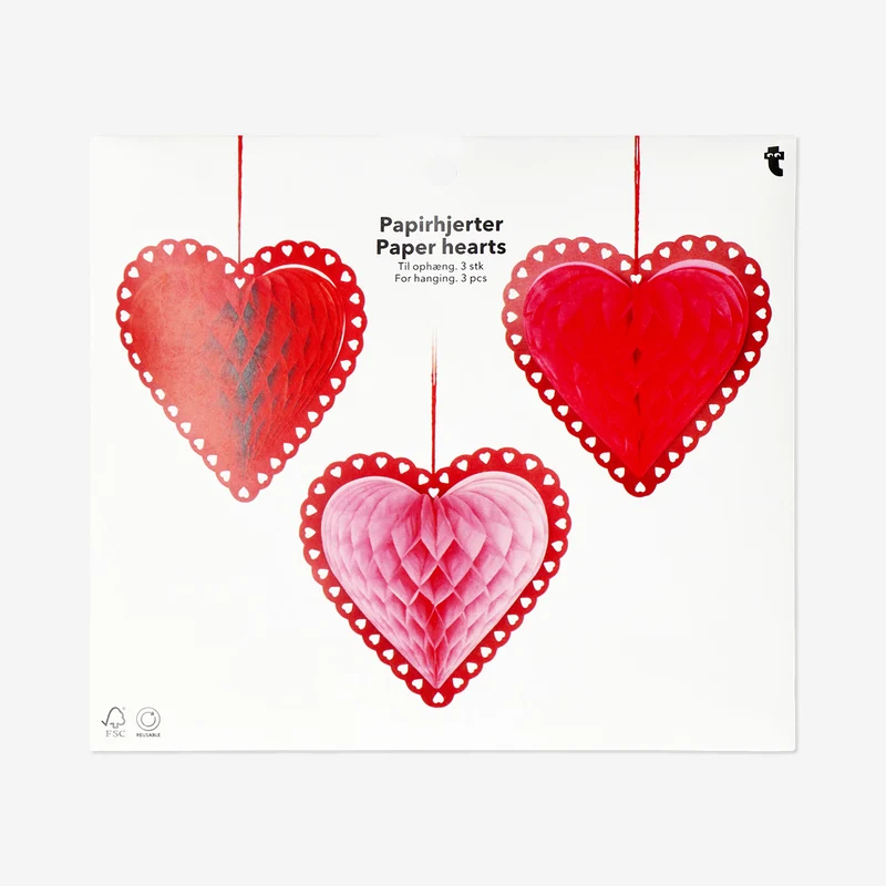 Paper honeycomb hearts for hanging - 3 pcs