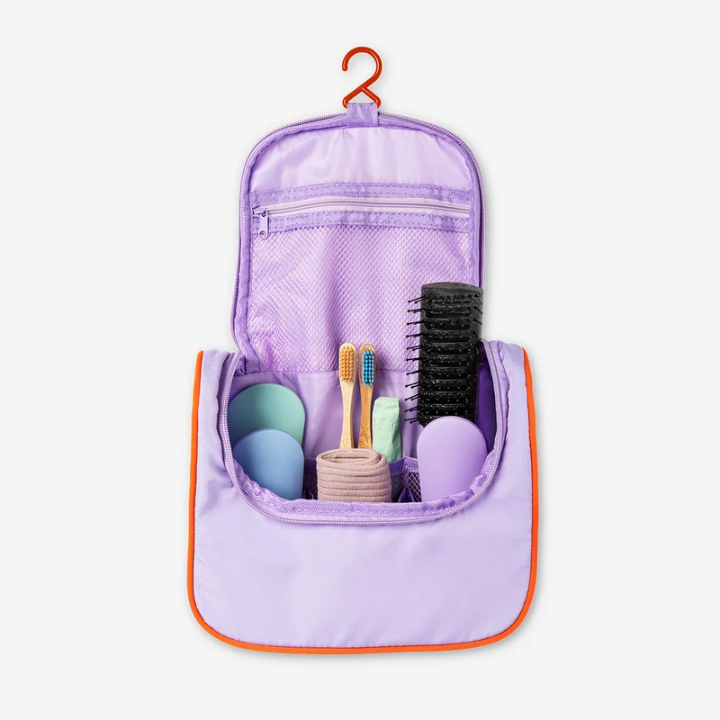 Purple toiletry bag for hanging