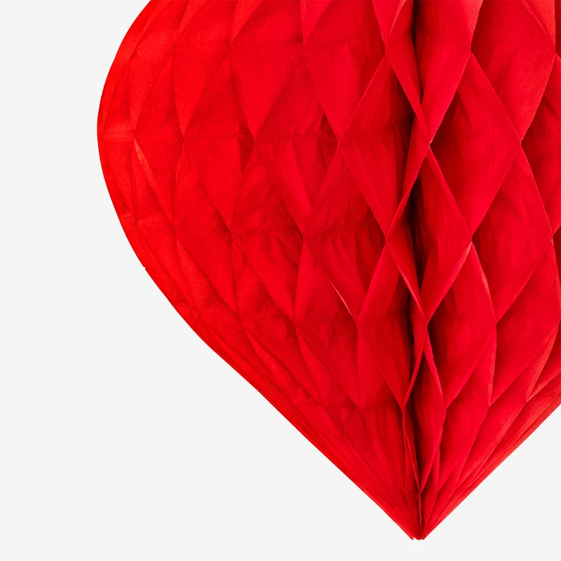 Red paper honeycomb heart for hanging - 30 cm