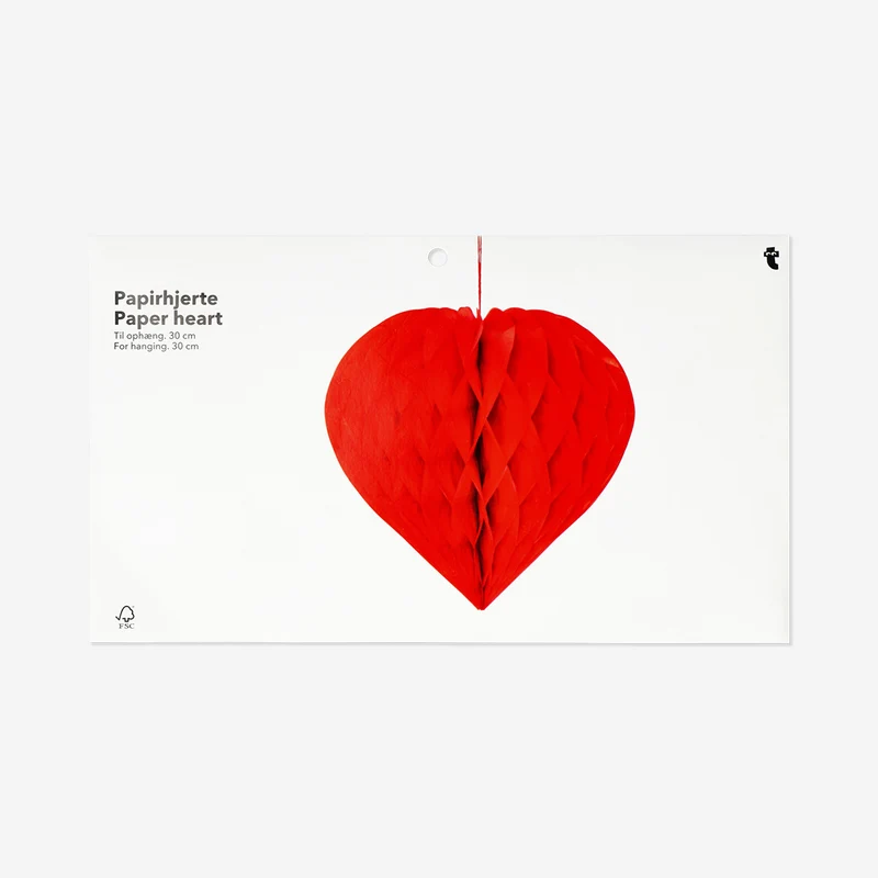 Red paper honeycomb heart for hanging - 30 cm