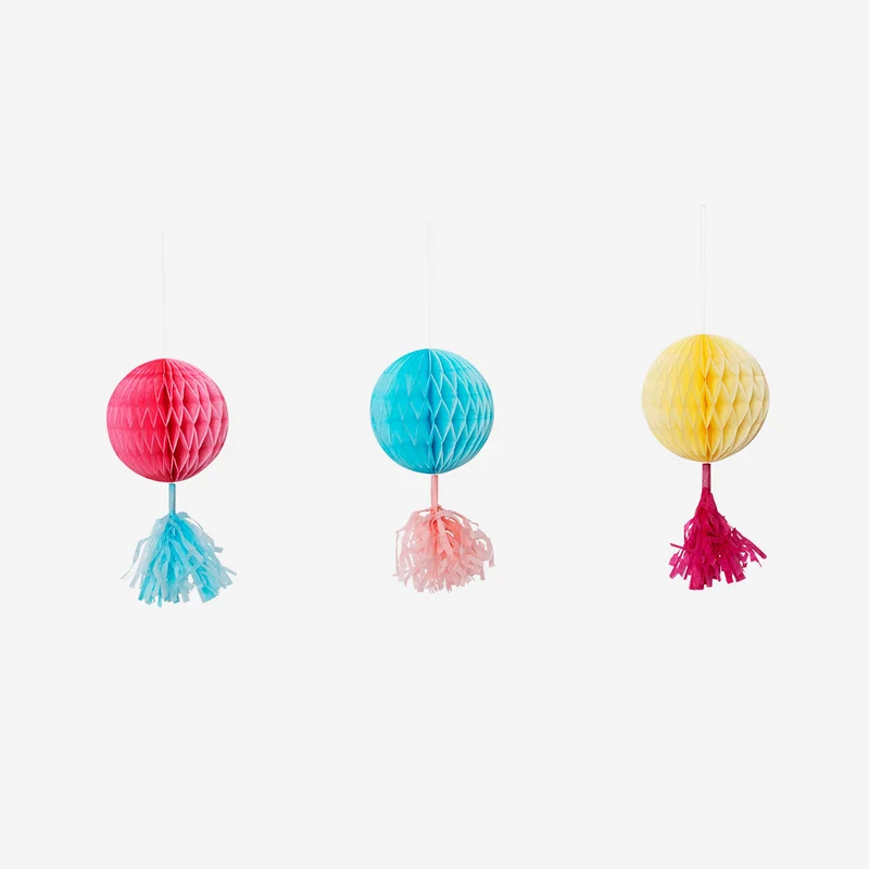 Colourful paper pom poms for hanging - 3 pcs