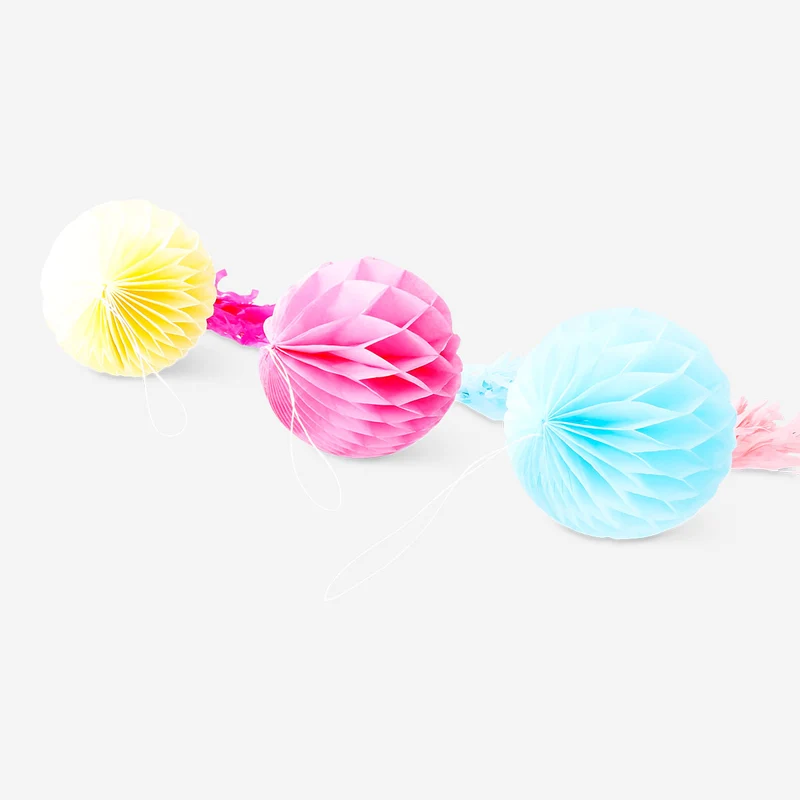 Colourful paper pom poms for hanging - 3 pcs
