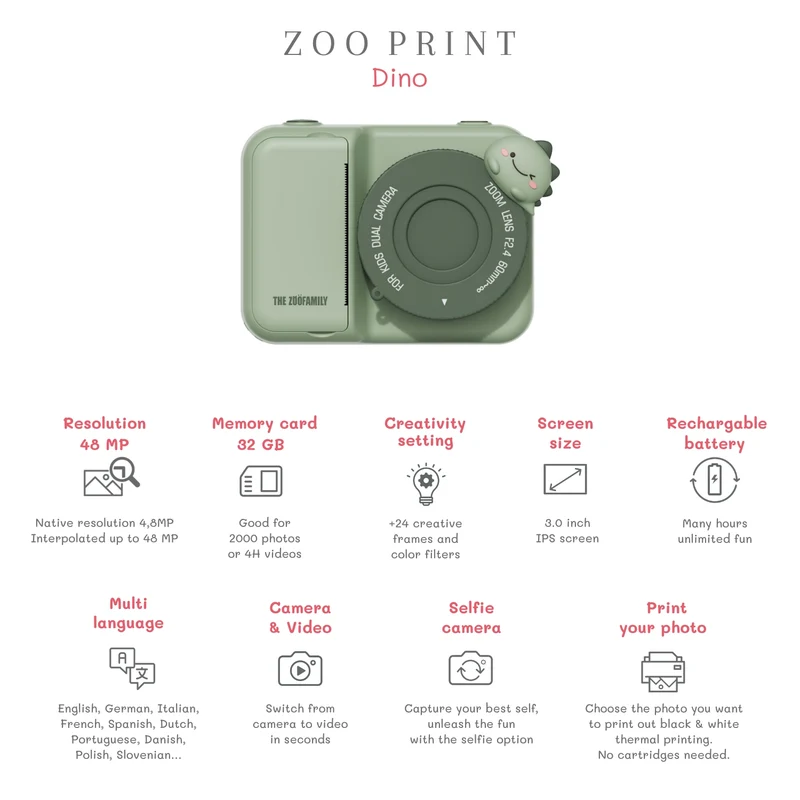 Cámara Fotográfica instantánea Zoo Print Dino Green · The Zoofamily