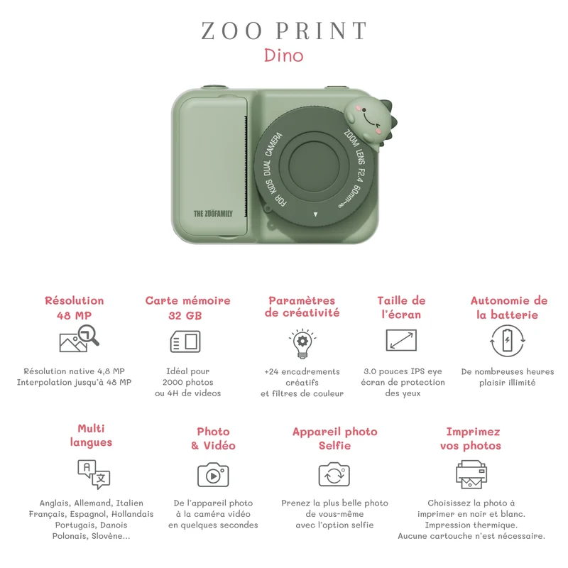 Cámara Fotográfica instantánea Zoo Print Dino Green · The Zoofamily