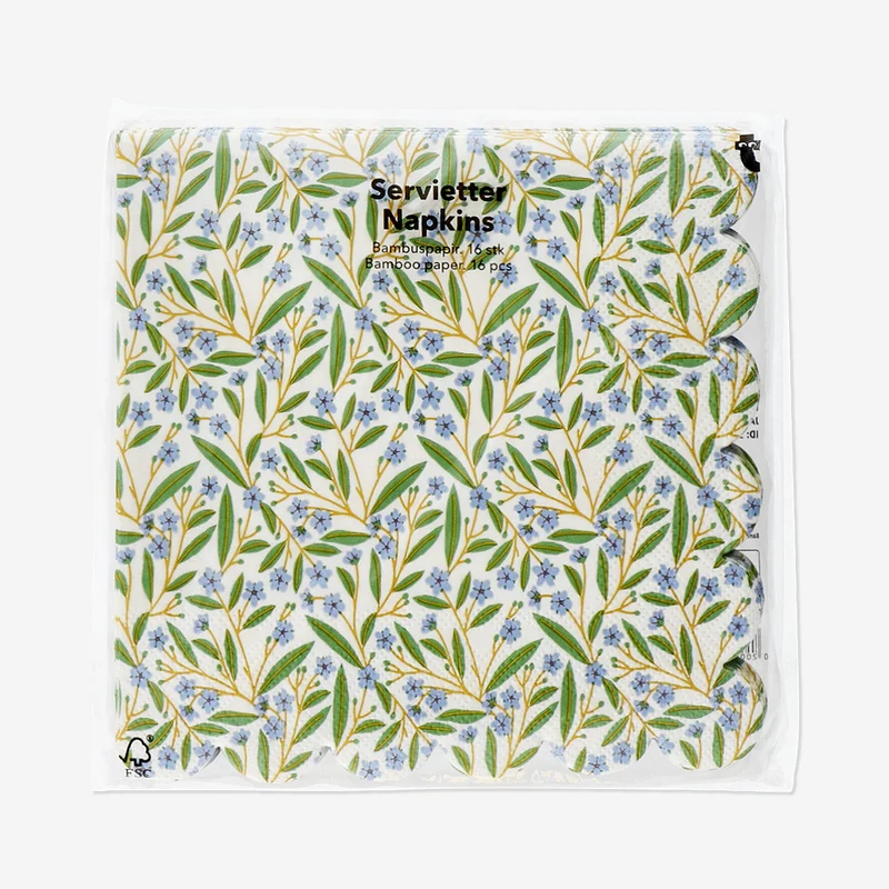 Napkins with small green flowers - 16 pcs