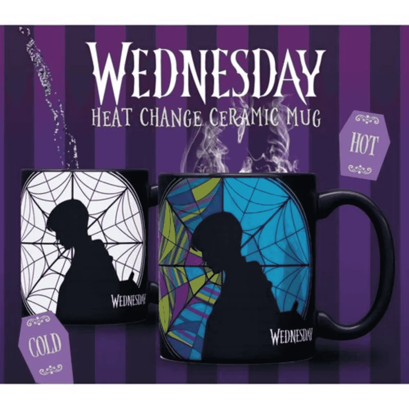 Taza térmica Wednesday con silueta en la ventana
