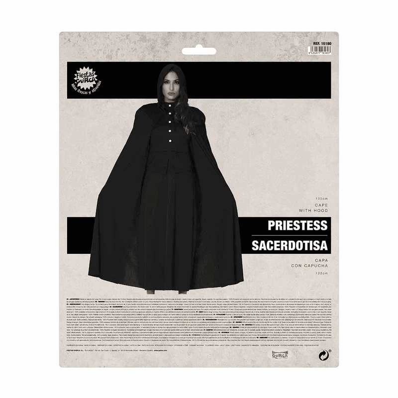 Capa con Capucha Negra 135 cms