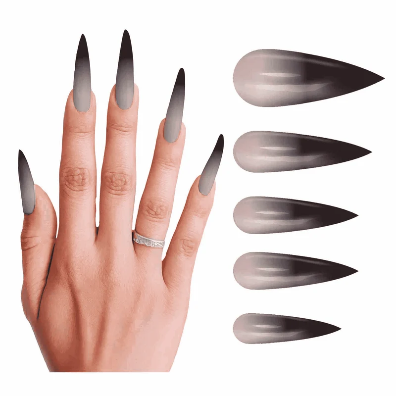 12 Uñas Largas Gótica con Glue