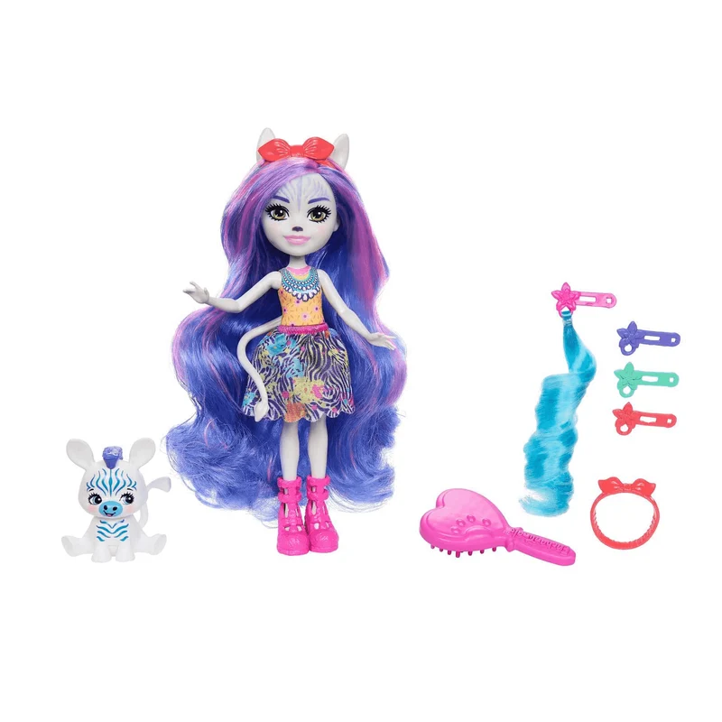 Enchantimals Glam Party Zemirah Zebra y Grainy Muñeca con mascota cebra y accesorios para peinar