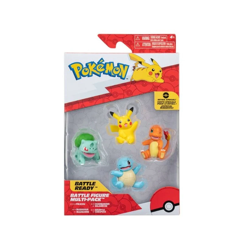 Pack 4 Figuras Pokémon Iniciales Kanto y Pikachu