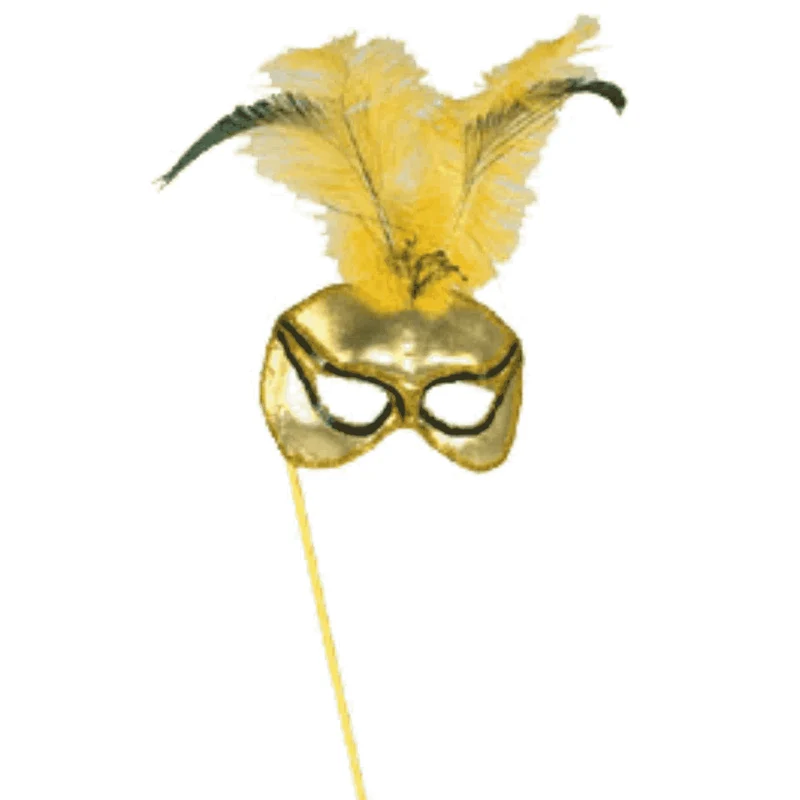Antifaz con Baston Dorado Pluma