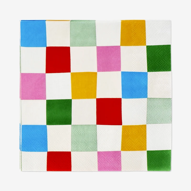 Napkins with colourful checks - 16 pcs