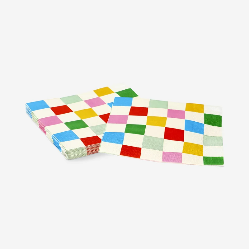 Napkins with colourful checks - 16 pcs