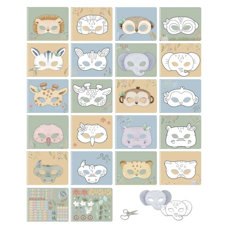 Libro de recortar y pintar máscaras Safari· Little Dutch