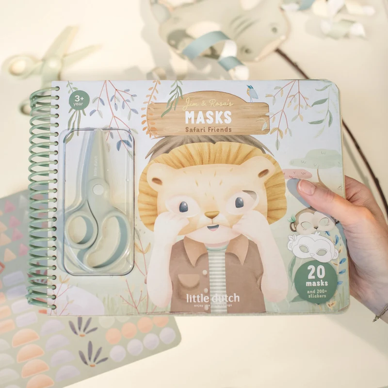 Libro de recortar y pintar máscaras Safari· Little Dutch