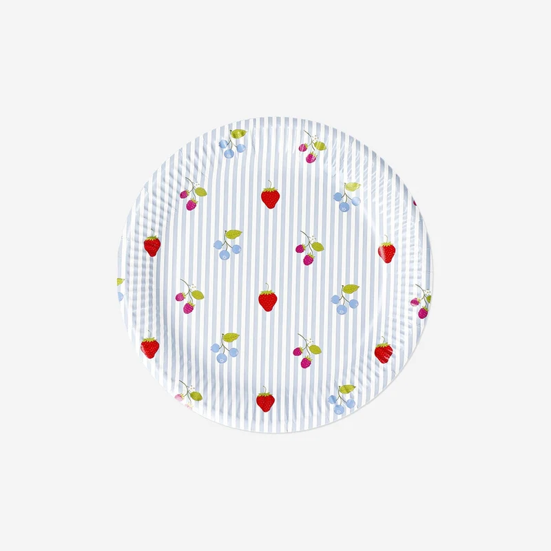 Paper plates with berry print - 8 pcs