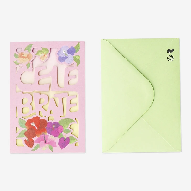 Card with tropical flowers and envelope